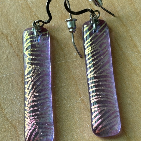 Dangling sparkling opalescent earrings/ pierced ears only/ about 1 1/2 in length - Picture 6 of 8